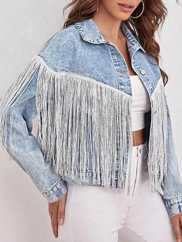 Luxevieras Fringe Chic Denim Jacket