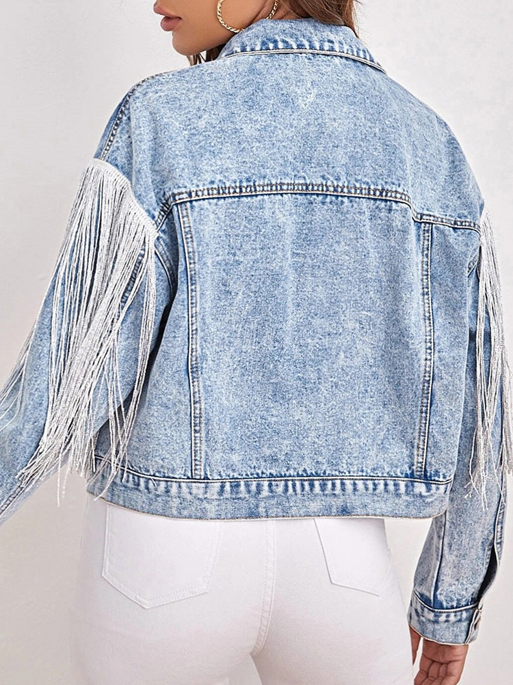 Luxevieras Fringe Chic Denim Jacket