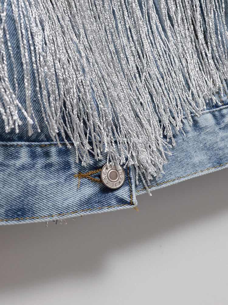 Luxevieras Fringe Chic Denim Jacket