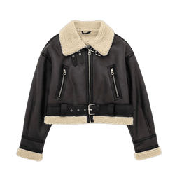 Luxevieras Koyu Kahve Kışlık Deri Ceket - Biker Coat