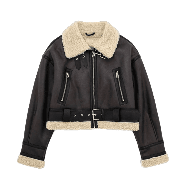 Luxevieras Koyu Kahve Kışlık Deri Ceket - Biker Coat