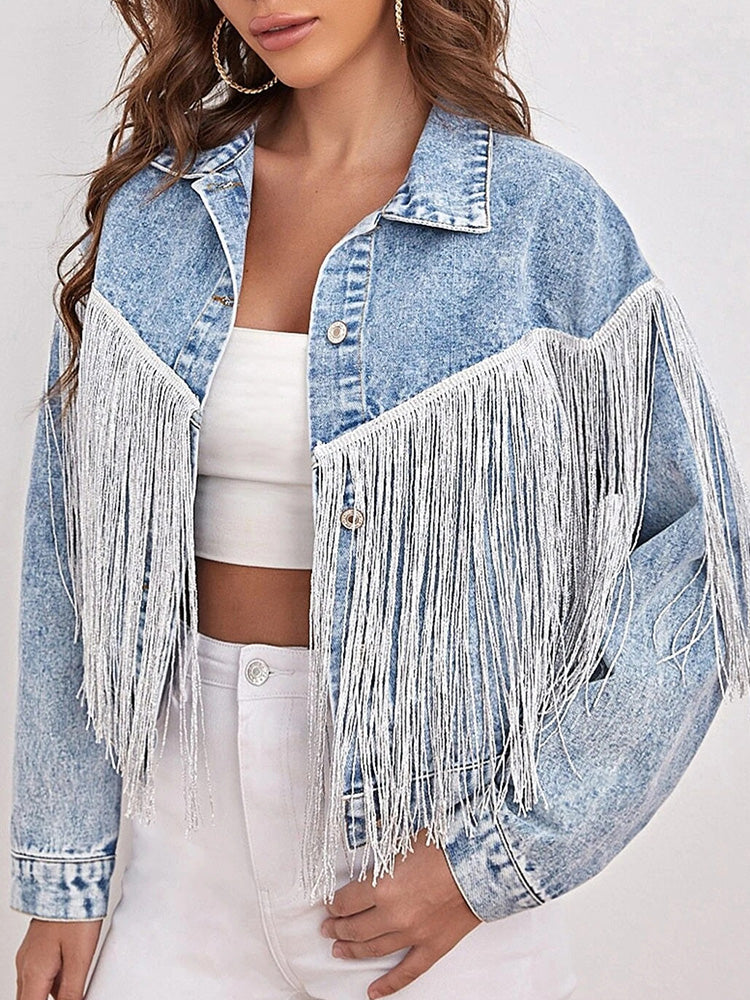 Luxevieras Fringe Chic Denim Jacket